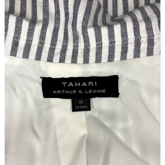 Tahari Women Blazer Career Jacket Stripes Single Button White Navy Sz: 10 - Picture 6 of 6